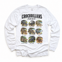 Crocodilian field guide graphic on White Long Sleeve Tee
