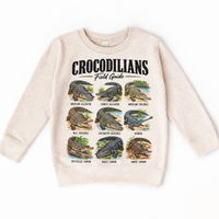 Crocodilian field guide graphic on Natural Heather Sweatshirt