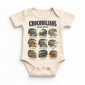 Crocodilian field guide graphic on Natural Onesie