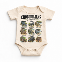 Crocodilian field guide graphic on Natural Onesie