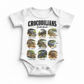 Crocodilian field guide graphic on White Onesie