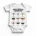 Dragonfly field guide graphic on White Onesie