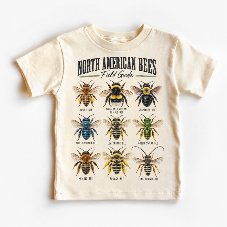 Bee field guide graphic on Natural Short Sleeve Tee