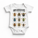 Bee field guide graphic on White Onesie
