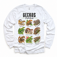 Gecko field guide graphic on White Long Sleeve Tee