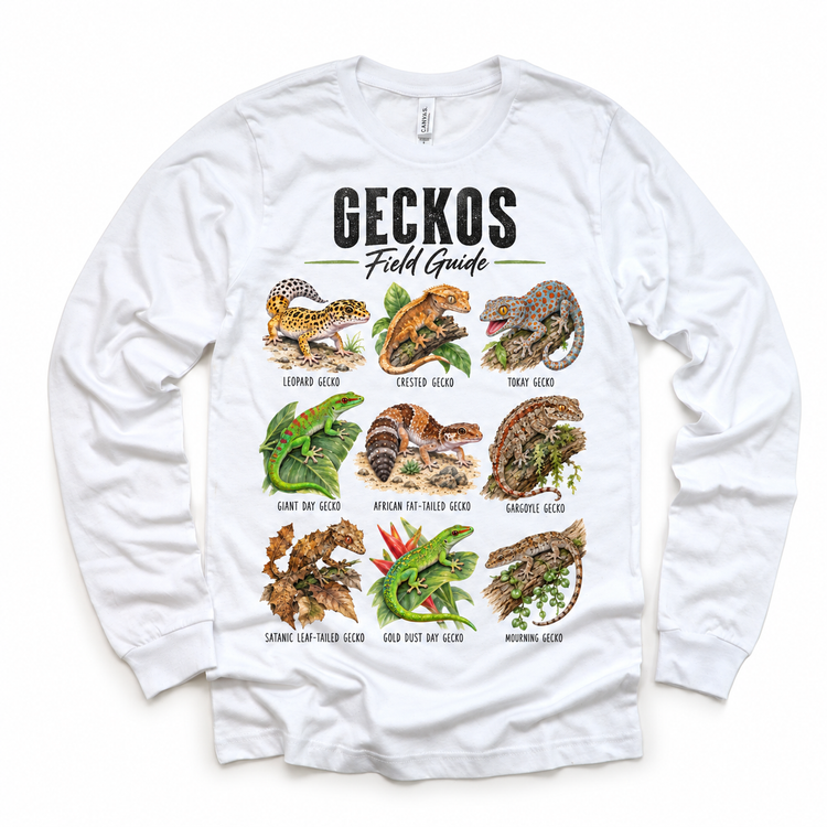 Gecko field guide graphic on White Long Sleeve Tee