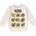 Gecko field guide graphic on Natural Heather Sweatshirt