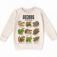 Gecko field guide graphic on Natural Heather Sweatshirt