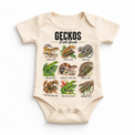 Gecko field guide graphic on Natural Onesie