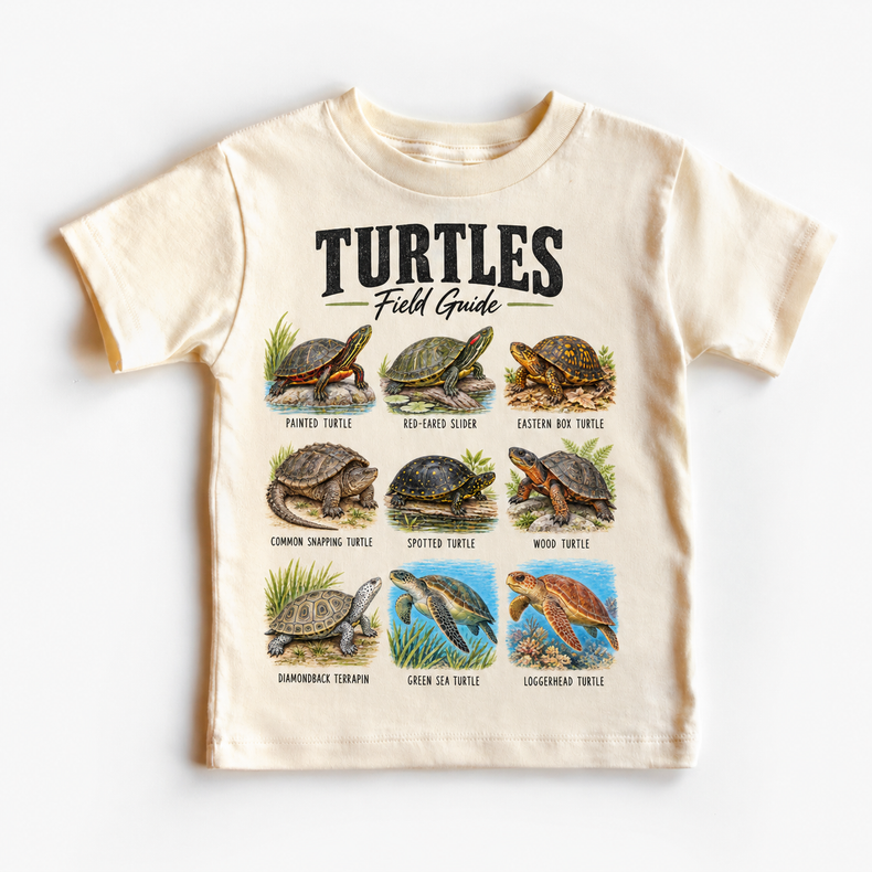 Turtle field guide graphic on Natural Short Sleeve Tee