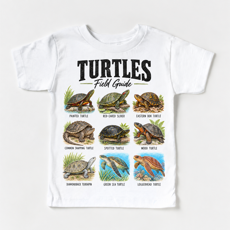 Turtle field guide graphic on White Short Sleeve Tee