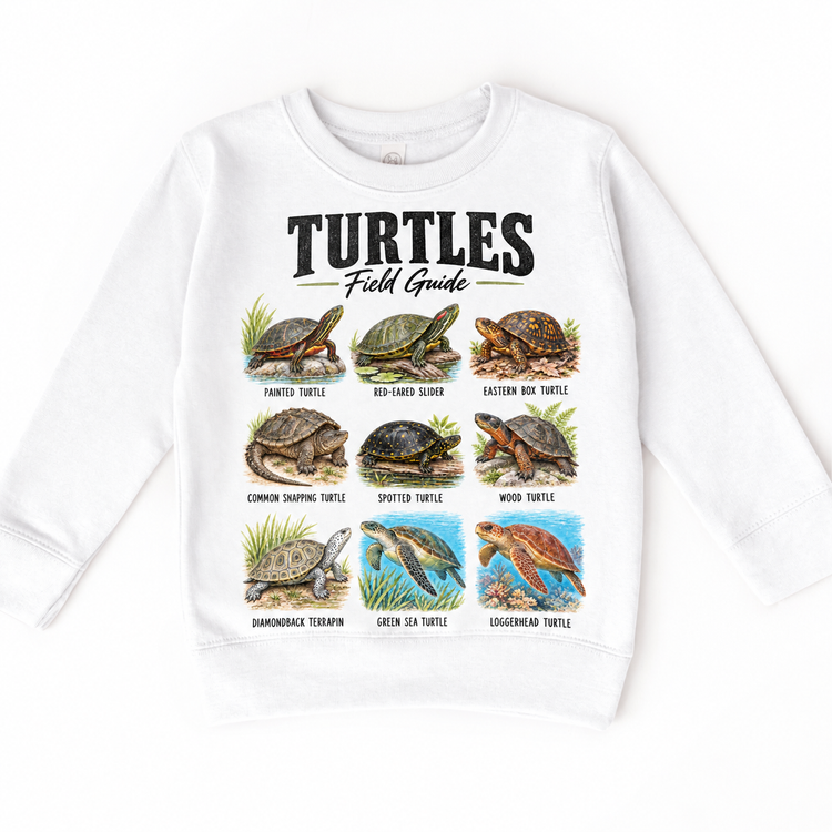 Turtle field guide graphic on White Sweatshirt