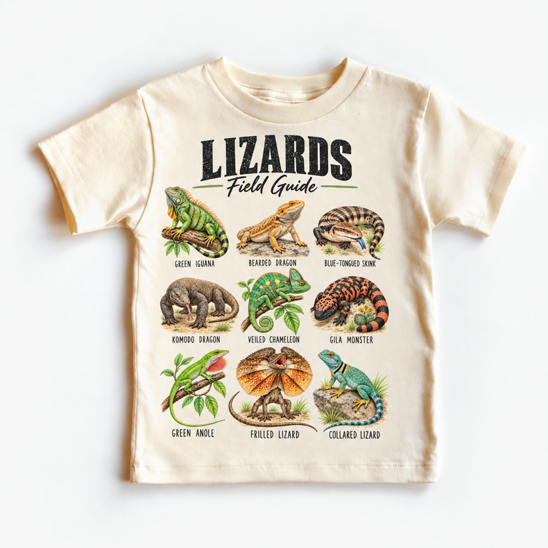 Lizard field guide graphic on Natural Short Sleeve Tee