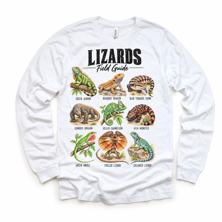 Lizard field guide graphic on White Long Sleeve Tee