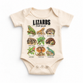 Lizard field guide graphic on Natural Onesie