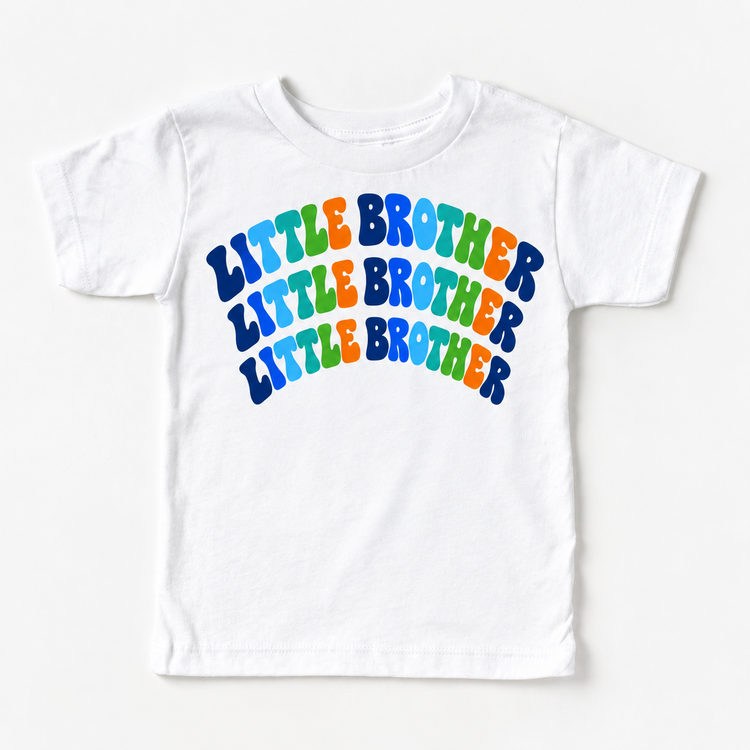 Little Brother colorful arched lettering on white tee