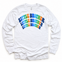 Little Brother colorful arched lettering on white long sleeve tee