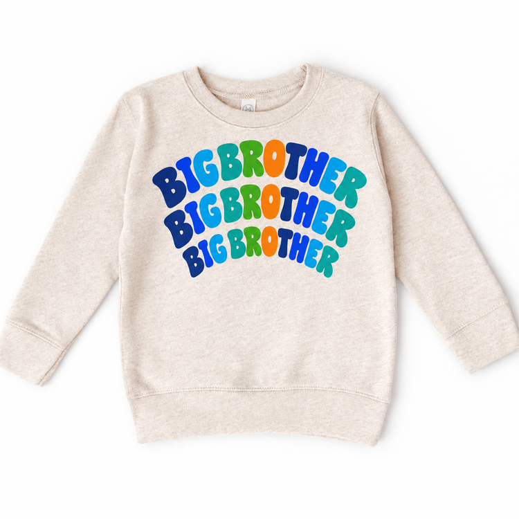 Big Brother colorful arched lettering on natural heather sweatshirt