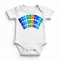 Big Brother colorful arched lettering on white baby bodysuit