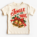 Jingle All the Way vintage Christmas bells and holly design on natural tee