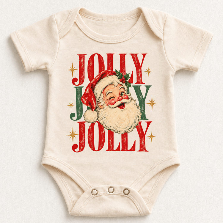 Jolly Santa vintage Christmas design on natural baby bodysuit