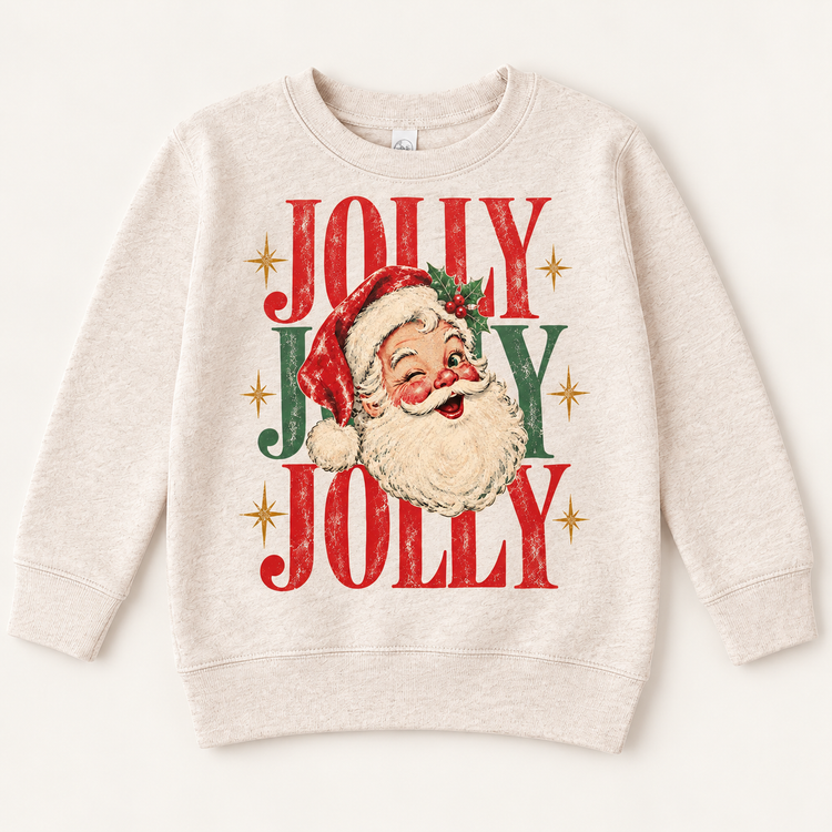 Jolly Santa vintage Christmas design on heathered natural sweatshirt