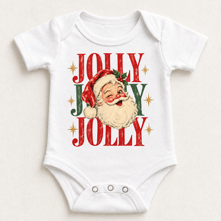 Jolly Santa vintage Christmas design on white baby bodysuit