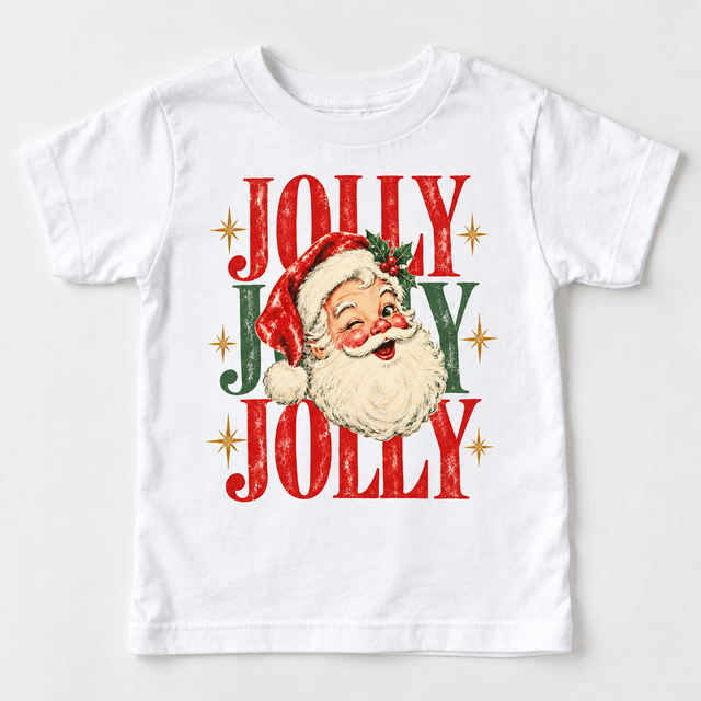 Jolly Santa vintage Christmas design on white tee