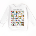The ABCs of the Bible colorful Christian alphabet design on a white sweatshirt