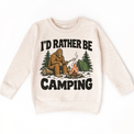 I'd Rather Be Camping Bigfoot roasting a marshmallow by a campfire on a natural heather sweatshirt