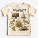 Grassland Field Notes animal graphic natural short sleeve kids tee