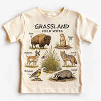 Grassland Field Notes animal graphic natural short sleeve kids tee
