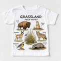 Grassland Field Notes animal graphic white short sleeve kids tee