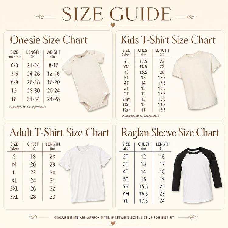 Madi Moosh baby, toddler, youth and adult size chart for Just a Kid Who Loves Planes apparel