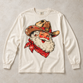 Ivory Comfort Colors long-sleeve T-shirt with vintage cowboy Santa in western hat and red bandana