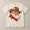 Ivory Comfort Colors short-sleeve T-shirt with vintage cowboy Santa in western hat and red bandana