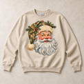 Sand Gildan crewneck sweatshirt with woodland camouflage Santa graphic