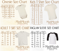 Madi Moosh infant toddler and youth shirt size chart and measurements