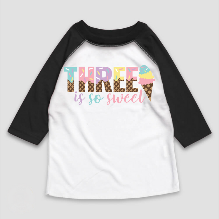 Three Is So Sweet Ice Cream Birthday T-Shirt