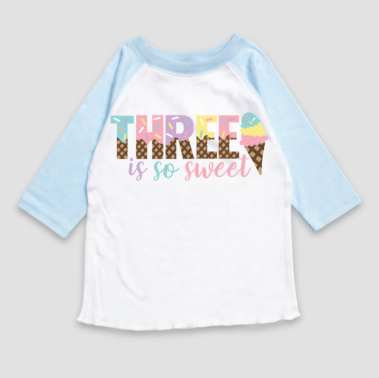Three Is So Sweet Ice Cream Birthday T-Shirt