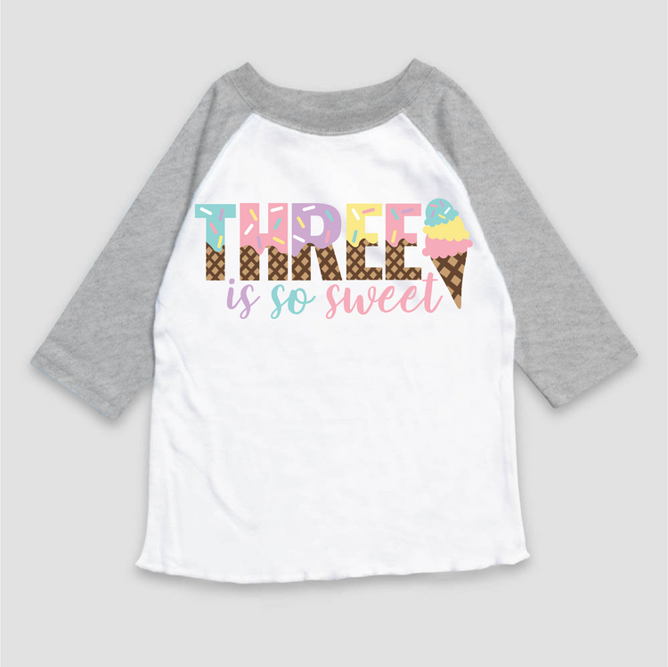 Three Is So Sweet Ice Cream Birthday T-Shirt