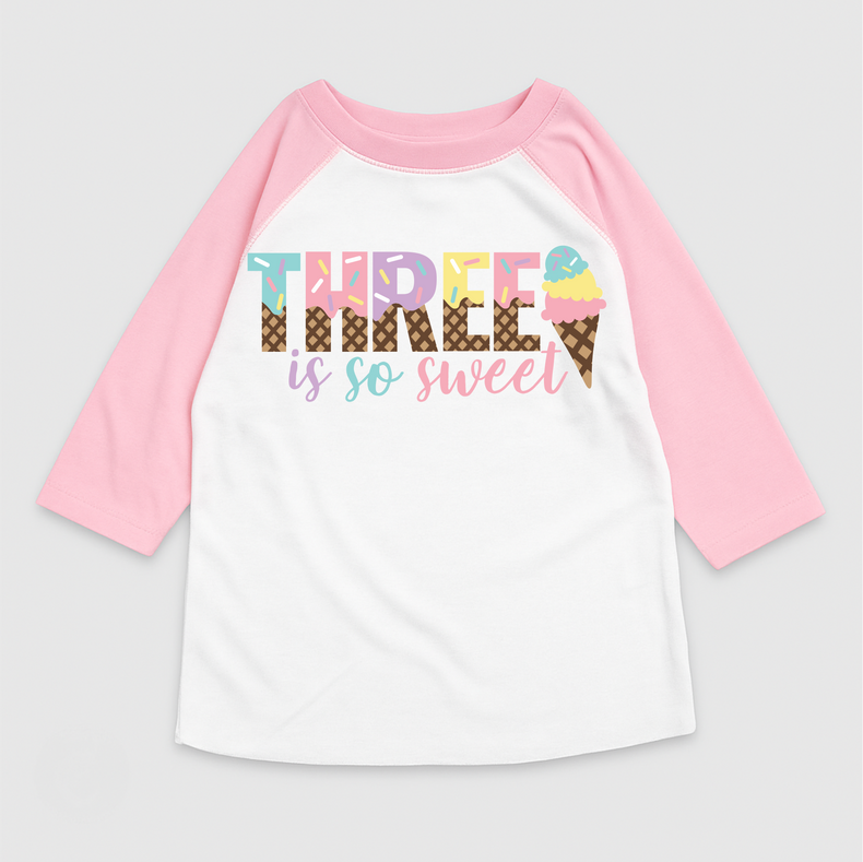 Three Is So Sweet Ice Cream Birthday T-Shirt