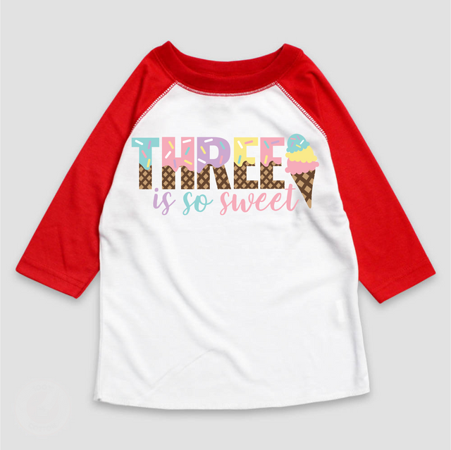 Three Is So Sweet Ice Cream Birthday T-Shirt