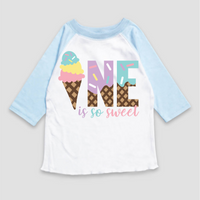 One Is So Sweet Ice Cream Birthday design on a blue garment.