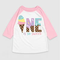 One Is So Sweet Ice Cream Birthday design on a pink garment.
