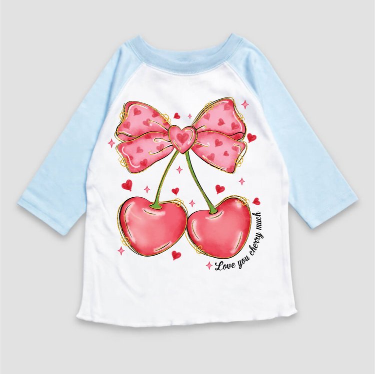 I Love you Cherry Much Valentie's Day Raglan Shirt - Girls VDay 3/4 Sleeve Tee