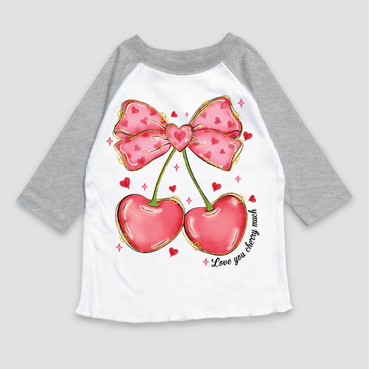 I Love you Cherry Much Valentie's Day Raglan Shirt - Girls VDay 3/4 Sleeve Tee
