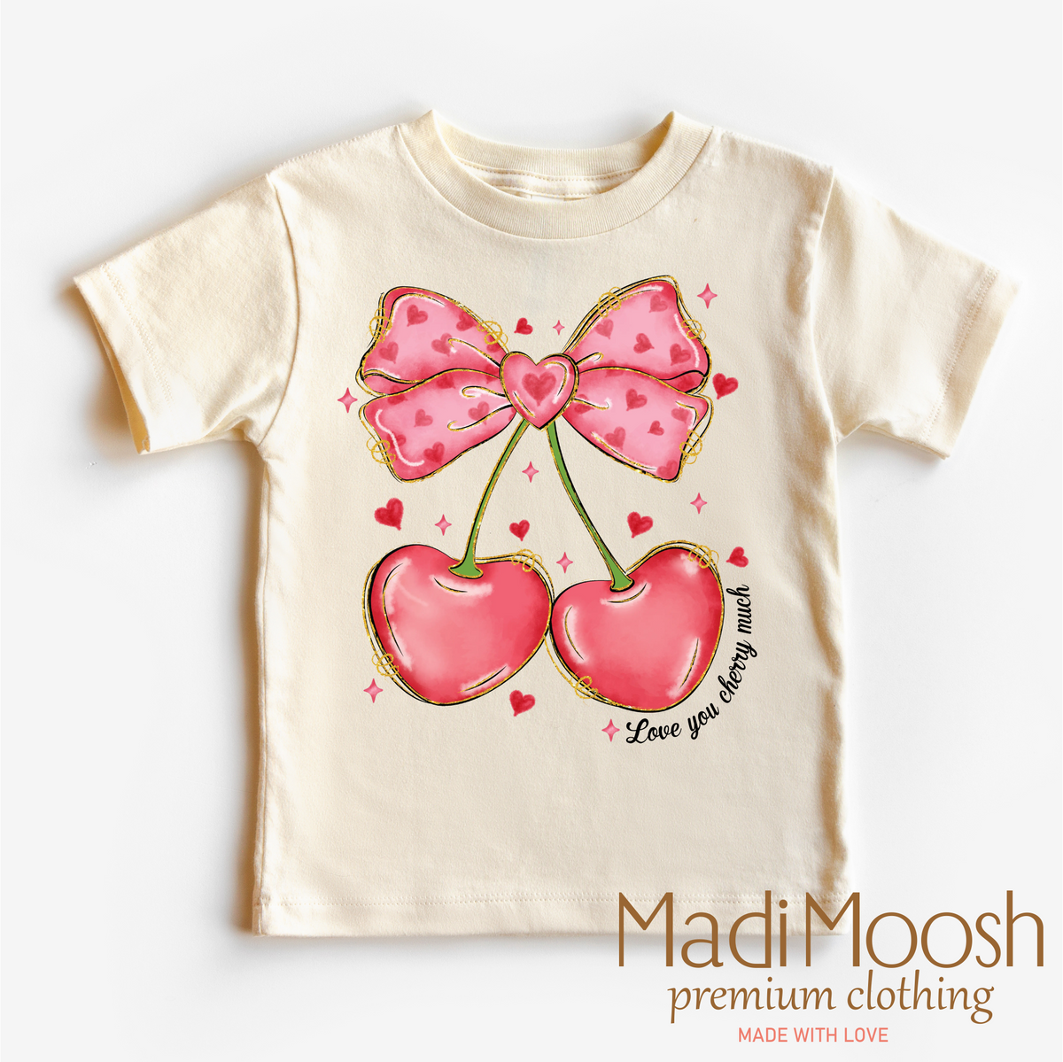 Love You Cherry Much Valentine's Day Shirt product design and garment details.