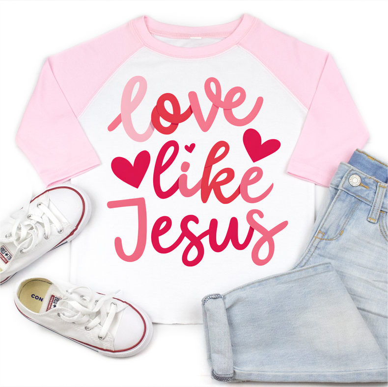 Love Like Jesus Valentine's Day 3/4 Sleeve Shirt - Christian Raglan Sleeve Tee