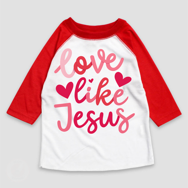 Love Like Jesus Valentine's Day 3/4 Sleeve Shirt - Christian Raglan Sleeve Tee